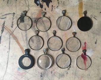 11 Vintage Optical Lenses, altered art, steampunk, Jewelry pendant. Optical Lens Monocle