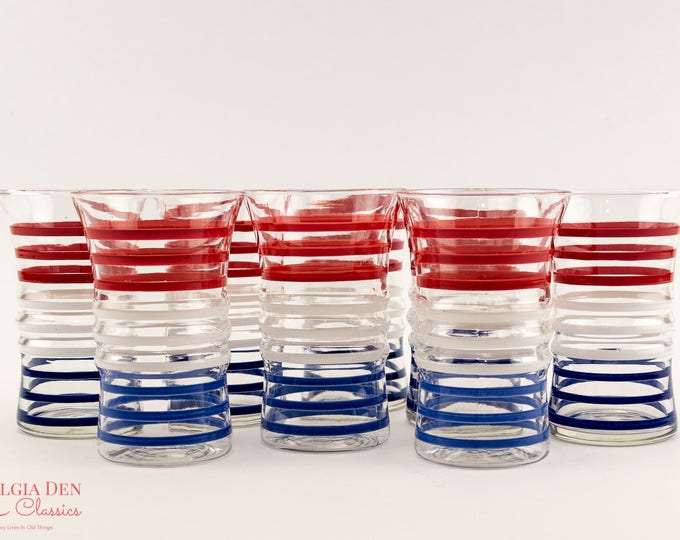 Anchor Hocking Art Deco Tumblers | Red White And Blue Tumblers | 1938-1944 | Betsy Ross Glass Set