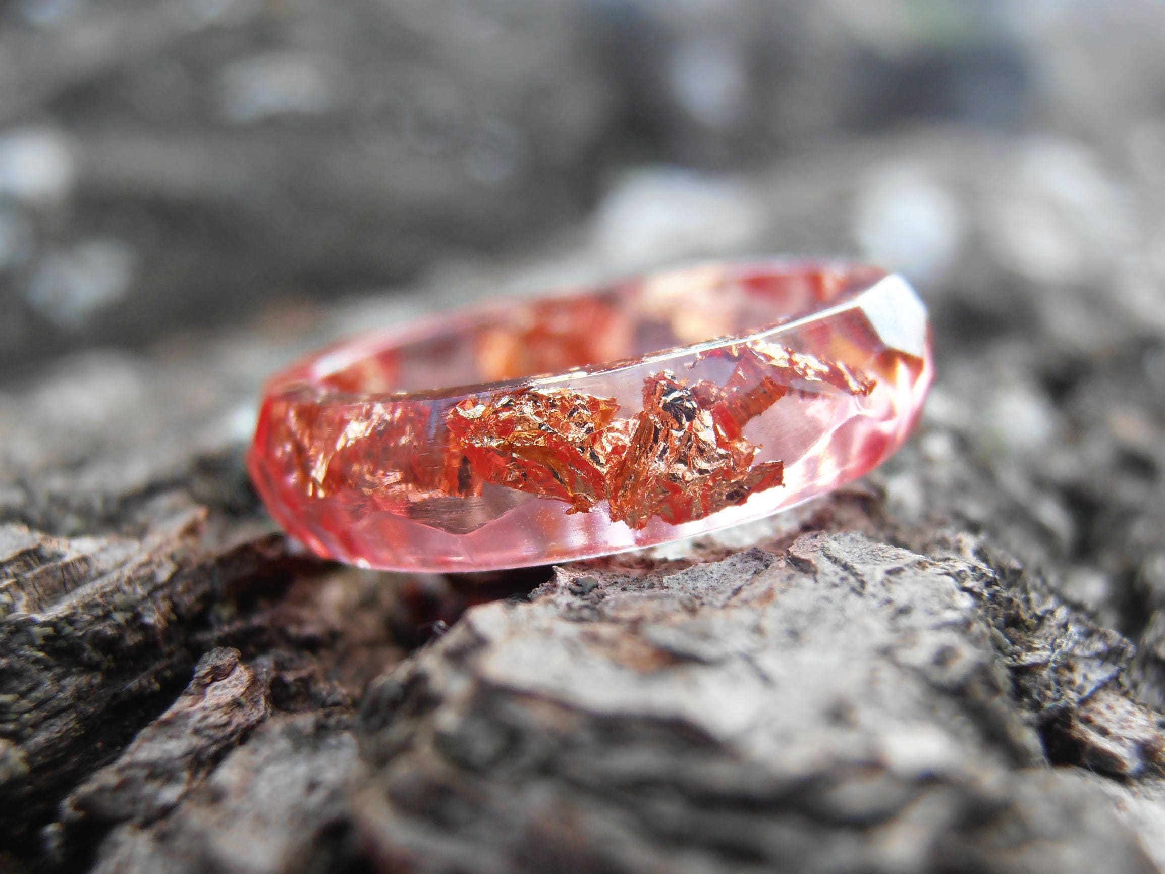 pastel pink resin ring with gold flakes eco resin cute gift