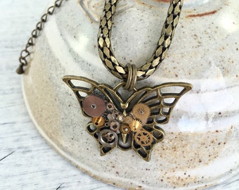 Steampunk Butterfly Pendant with on snake chain