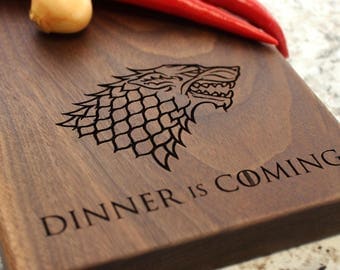 Game of Thrones Cutting Board, Dinner is Coming - Personalized Cheese Board - Engraved Cheese Plate, Housewarming, Birthday Gift W-029 GB