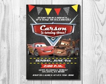 Disney Cars Birthday Party Invitation >> Lightning McQueen Invitation >> Tow Mater Invite << Cars Party >> Custom Printable Digital File