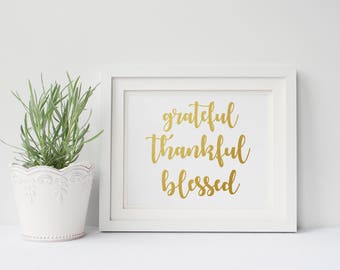 Grateful Thankful Blessed Sign - Housewarming Gift - Inspirational Quote - Entryway Decor - Grateful Sign - Living Room Wall Art