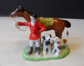 Vintage Gold Castle Chikusa Japan Hunt Scene Figurine - Horse Rider Dogs 1550