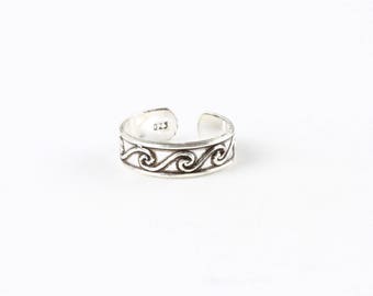 Sterling Silver Wave Toe Ring / Silver Boho Toe Ring / Adjustable Toe Ring / Minimal Toe Ring / WST43