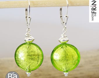 Earrings green Murano glass and silver DRAGEES