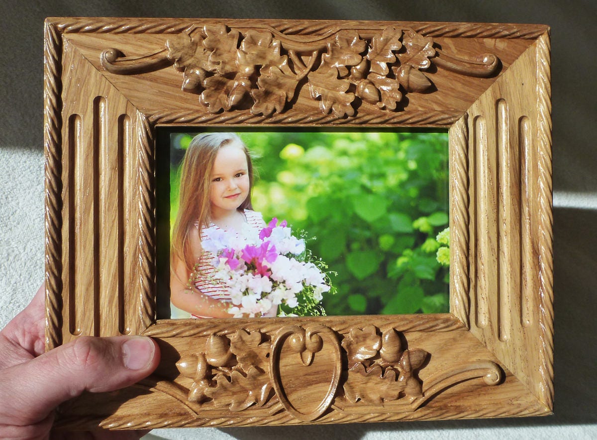 Wooden Photo Frame Wood Carving Natural Oak Free Shipping