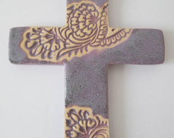 ceramic cross, lavender cross, ceramic devotional, handmade devotional, decorative cross, wall cross, cross pottery