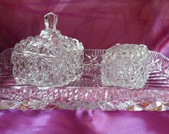 Vintage cut glass vanity set, not pressed glass