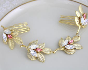 Wedding headpiece, Bridal hair vine, Gold headpiece, Wedding hair accessories, Leaf hair vine, Bridal hair comb, Swarovski Crystal headpiece