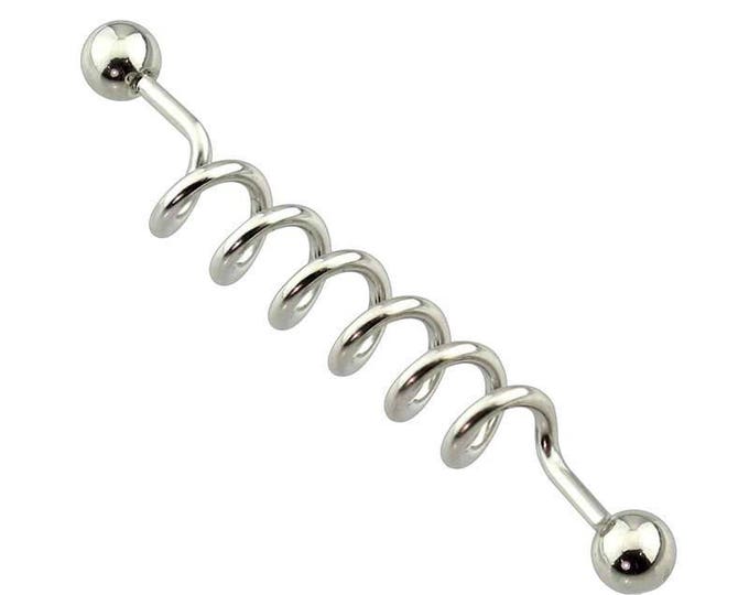 Center Spiral 316L Surgical Steel Industrial Barbell with Balls