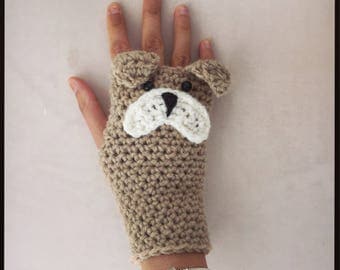 Bulldog, frenchie, fingerless gloves, mittens, wrist warmers. Perfect dog lover gift.