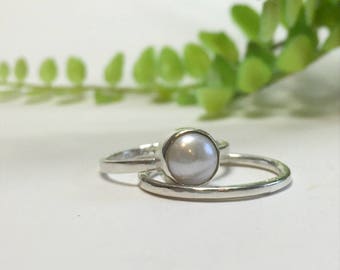 Organic Pearl Ring, Sterling Silver Ring, Minimalist Pearl and Silver Ring, Fresh Water Pearl Ring, Size 5 1/2, Handmade Silver Ring, Ring#1