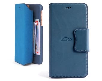 iPhone 6 Plus Wallet Case Leather - Wallet Case iPhone 6 Plus - iPhone Wallet Case - Leather Flip Case iPhone 6 Plus - Stand - METAL BLUE