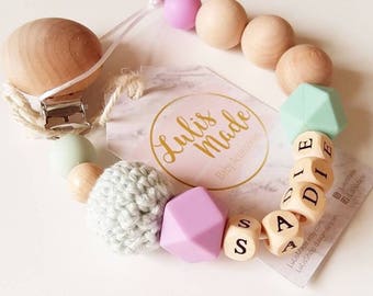 Beaded pacfier clip Baby holder Clip personalized baby gift, attache sucette tètine, Schnullerkette, portacuccio, Mordedor, baby accessory