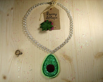 Necklace "half avocado" felt and glitter