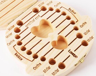 Baby Tooth Box,Wood Tooth Box Organizer , Wood Storage Collecting Teeth,Baby Tooth Storage Box,Spanish/English language