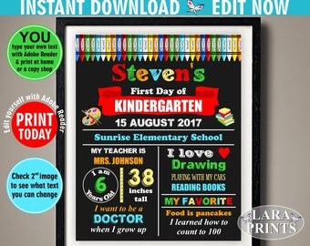 First Day of School Chalkboard - Last Day of School Chalkboard - Preschool Chalkboard - Graduation - Download & Edit in Adobe Reader at home