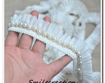 Lace beaded by the yard white off hand made 3.5 cm REF 2005