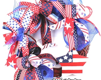 Patriotic Deco Mesh Wreath,Patriotic Grapevine Wreath,Independence Day Wreath,4th of July Deco Mesh Wreath,4th of July Grapevine Wreath