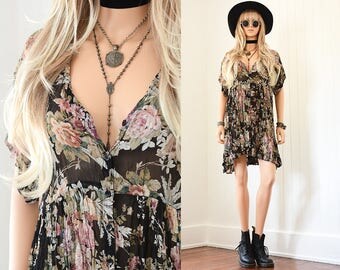 Floral Mini Dress 90s Grunge Dress Floral Mini Dress Boho Dress 90s Dress Floral Dress Vintage 90s Clothing Floral Mini Bohemian Dress S M