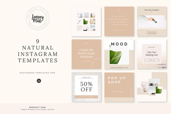 Items Similar To Natural Instagram Template Pack 9 Square Social Media Templates Blog Post Instagram Media Kit Template