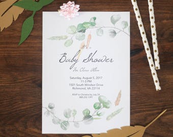 Greenery Invitation, Boho Baby Shower Invitation, Rustic Greenery Shower Invitation, Engagement party Invitation, Watercolor, Greenery