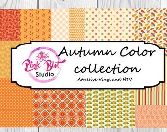 Autumn Colored Print Patterned vinyl, custom printed vinyl, adhesive vinyl, heat transfer vinyl, printed HTV flat or glitter OR ADHESIVE