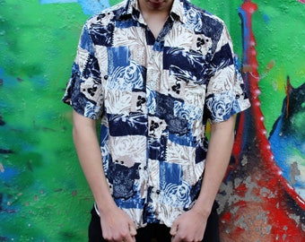 Jazzy Blue & Beige 90s Vintage Shirt