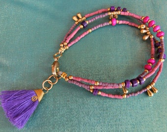 Fringe bracelet. Gypsy bracelet. Boho chic bracelet. Boho chic jewelry. Natural stones and glass beads bracelet. Boho chic bracelet.