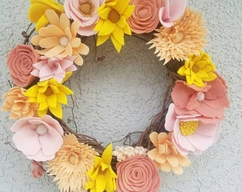 Summer wreath/ 14" wreath/felt flower wreath/ bright color wreath