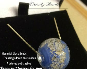Ashes Glass Jewelry Bead Memorial Keepsake EternityBeads.co.uk - Cremation Ashes Encased in Lampwork Glass Silver Chain In Aid of UK Charity