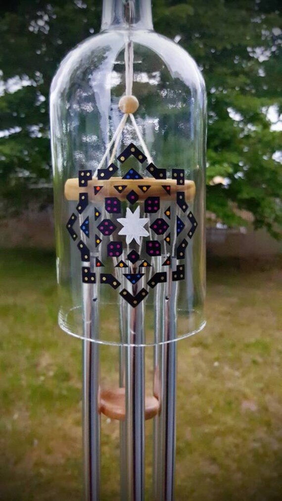 Mandala Wind Chimes Wine Bottle Hand Painted Mandala Wind Chimes Wine Bottle Hand Painted Made