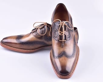 TucciPolo Goodyear Welted Wingtip Oxfords Italian Leather Handmade Mens Luxury Shoe