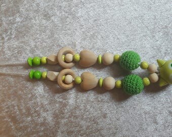breastfeeding and Babywearing green necklace and wood