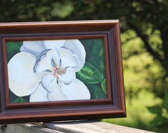 Framed Original Acrylic Painting, Magnolia Blossom