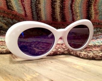White Vintage Sunglasses Mens Sunglasses Men Womens Sunglasses Women Round Sunglasses Oval Retro 90s 1990s Vintage Eyewear