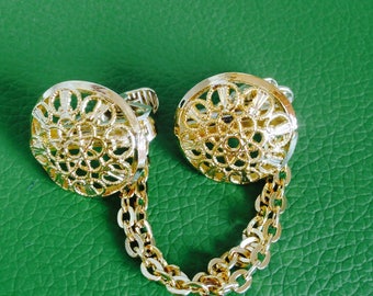 Vintage 1970's cardigan clips/collar clips/sweater clips/gold colour/