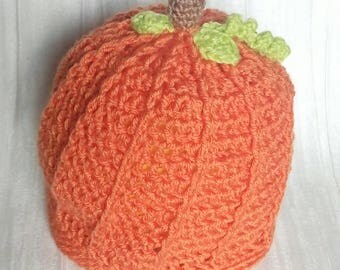 Pumpkin hat adult - Halloween hat - orange woolly hat - orange crochet hat - ribbed crochet hat - pumpkin beanie - fun winter hat