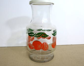 Vintage 1960s Orange Juice Carafe, Vintage Glass Orange Juice Pitcher - V221