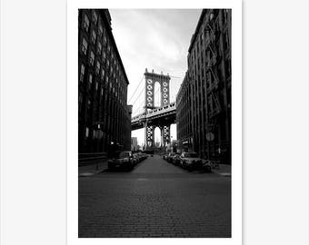 New York Print Brooklyn Bridge Black and White City Prints