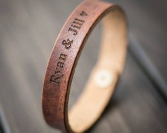 Customized Bracelet, Personalized Bracelet, Leather Bracelet, Custom Cuff Bracelet engraved, Gift for him- English Tan