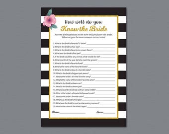 Who Knows the Bride Best, Kate Spade Bridal Shower Games, How Well Do You Know The Bride, Stripes, Bachelorette Party, Wedding Shower, BSG14
