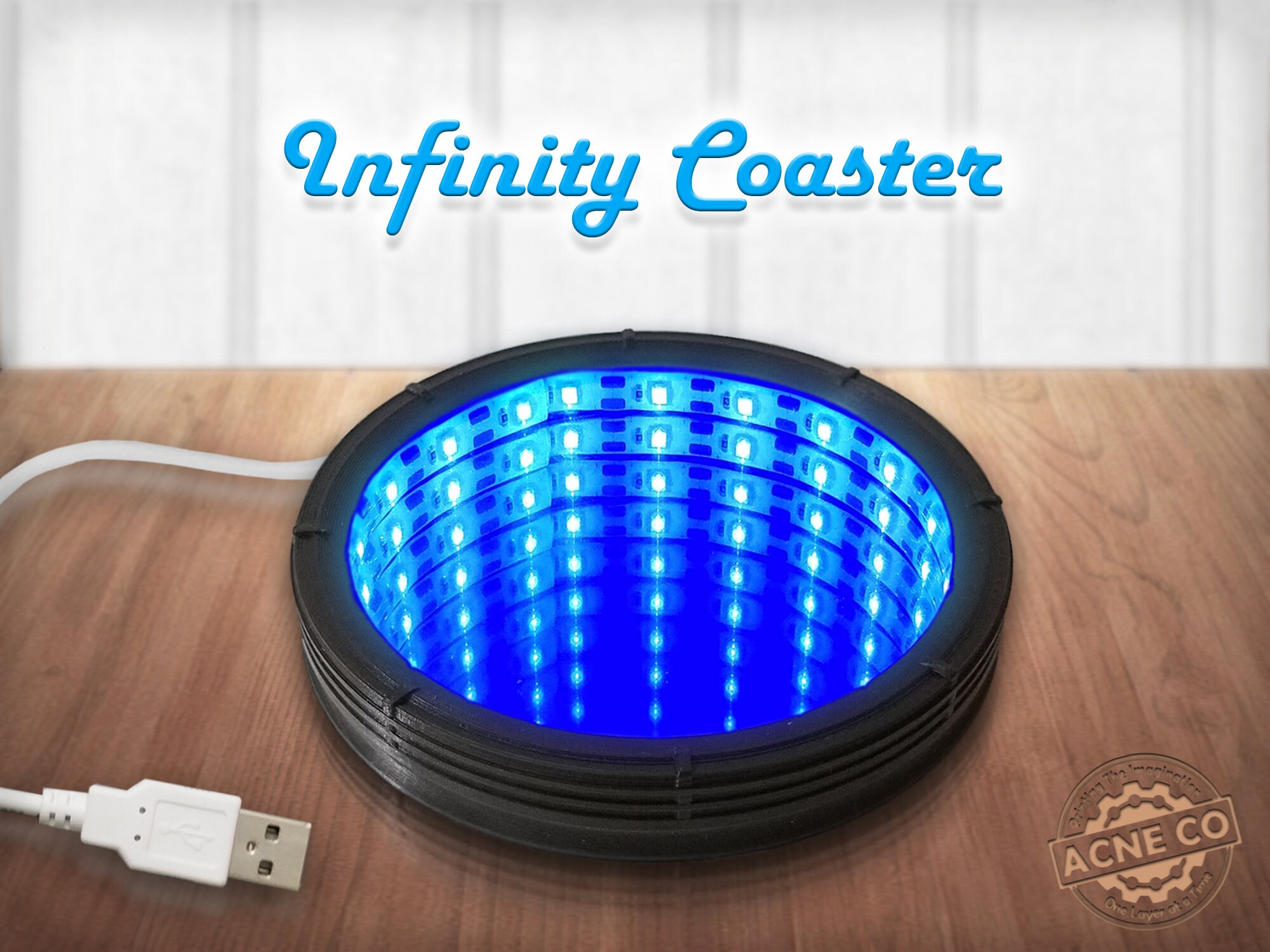Infinity Coaster Usb Black Blue Led Lights Mirror Infinity Coaster Usb Black Blue Led Lights Mirror Drink Circle