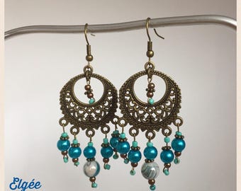 Earrings blue and bronze