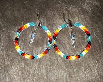 Native Beaded Earrings in Black and Red