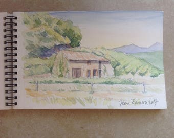 Farm farm watercolor watercolor wasserfarben Provence vineyard vines Rasteau