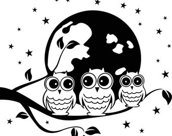 Owl Night Moon Graphics SVG Dxf EPS Png Cdr Ai Pdf Vector Art Clipart instant download Digital Cut Print File Cricut Silhouette Decal