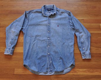 Vintage 1990s Ralph Lauren Polo Denim “Tangled Up In Blue” Shirt // M // Oxford // Tommy Hilfiger // Nautica // Frat // Streetwear //