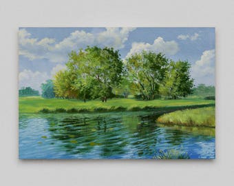Oil painting Landscape Original oil painting Canvas art Wall art Realism Home wall decor Small artwork River landscape Original art